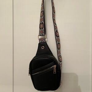 Black Sling Bag with Patterned Strap